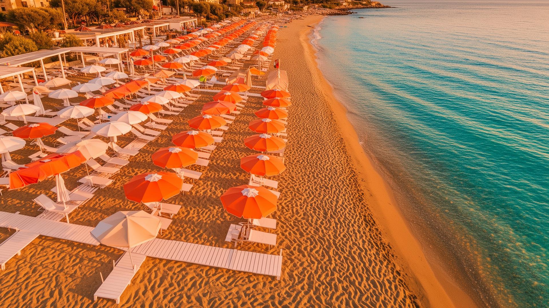 Stabilimento balneare italiano al tramonto