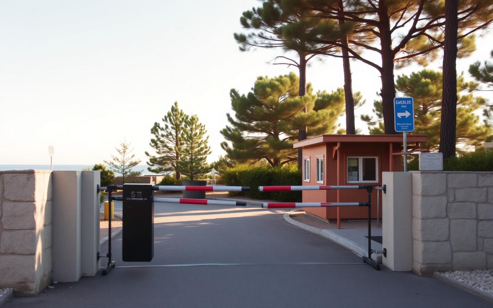 Ingresso di un campeggio con sbarra automatica abbassata